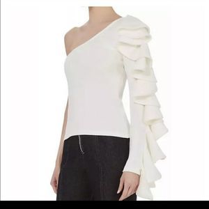 Beaufille Electra One Shoulder Ruffled Ribbed Top